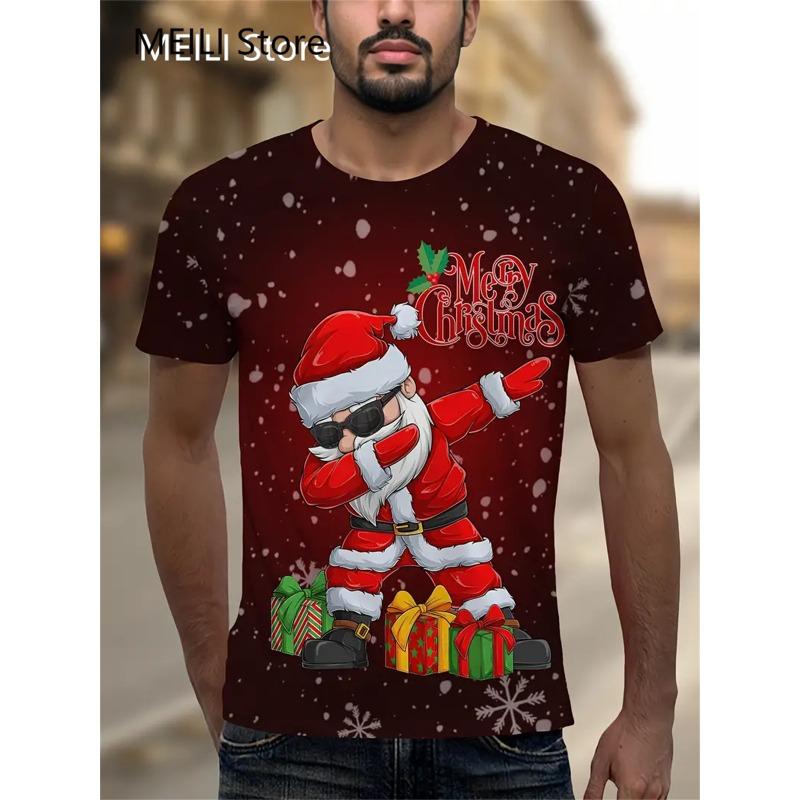 Christmas T-Shirts Summer Funny Santa Claus Fashion Tops Tee Mens Shirts Summer Holiday Boys Casual Crew Neck Oversized T-Shirts