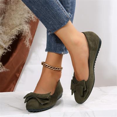 Flacher Cut Single Schuh Damen Schleife Bohnenschuhe Wildleder Runde Spitze Einbeiniger Flachboden Arbeitschuhe