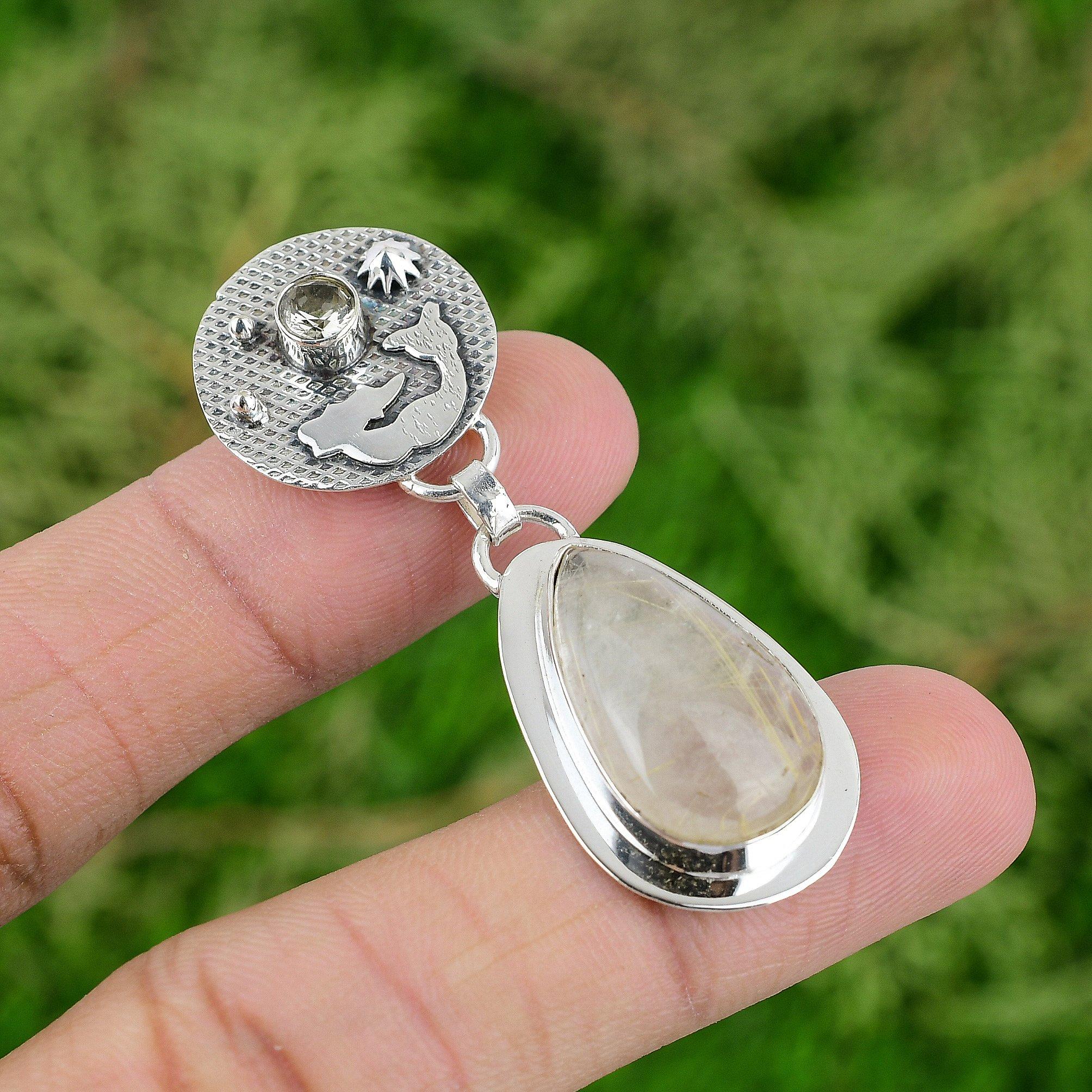 

Golden Rutile Gemstone Pendant 925 Sterling Silver Pendant Unique Pendant Handmade Jewelry Christmas Gifts