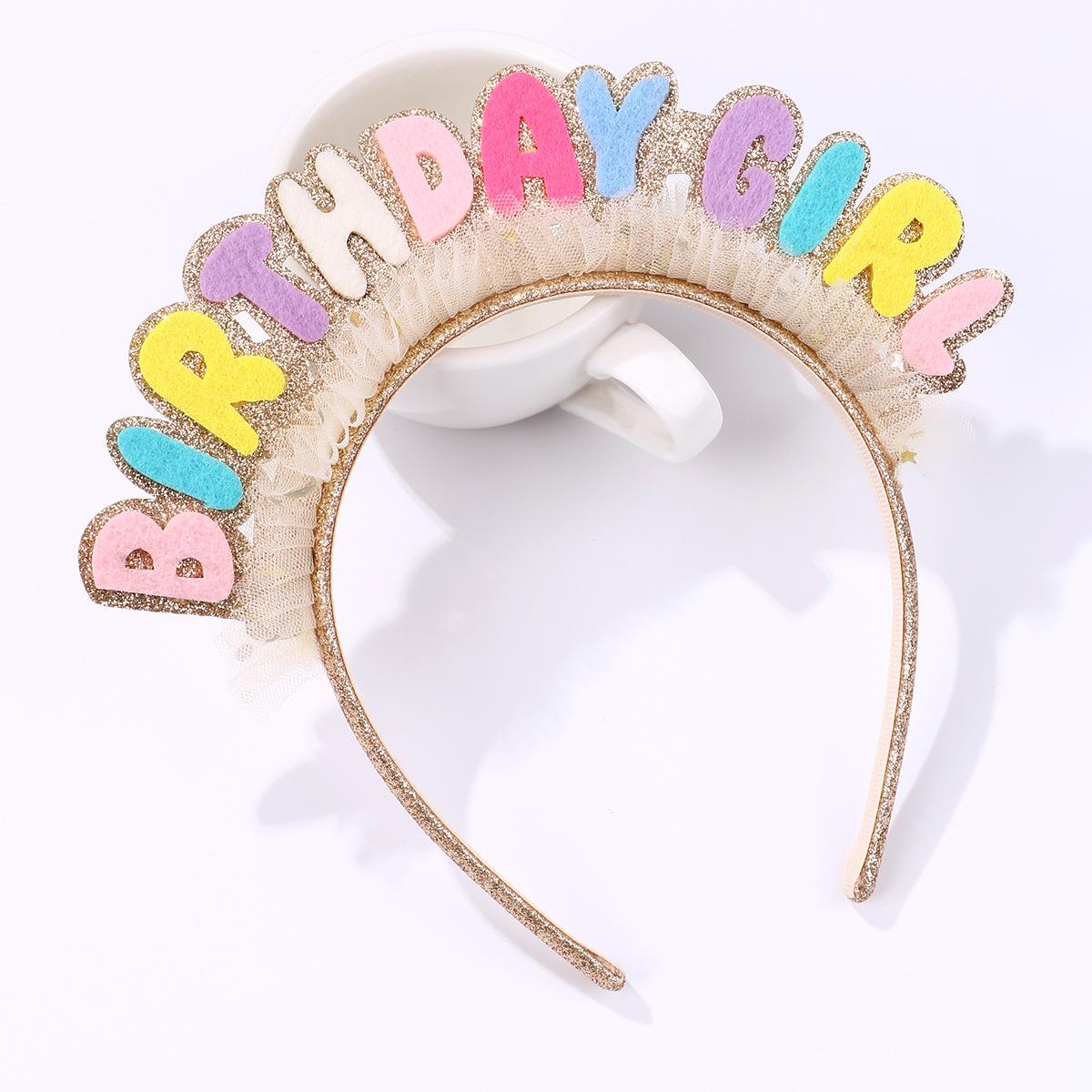 Hot Selling Creative Colorful Letter Handmade Fabric Headbands Lace Trim Cross-Border Design for Children s Birthday Parties