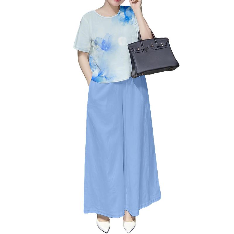 

ZANZEA Женский комплект из блузки с коротким рукавом и брюк с принтом, летний костюм-двойка 3XL