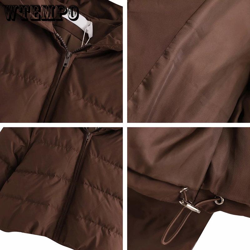 Giacche imbottite in cotone con cappuccio da donna Autunno Inverno Cappotto corto marrone nero Donna Solido Casual caldo con cerniera Parka Streetwear