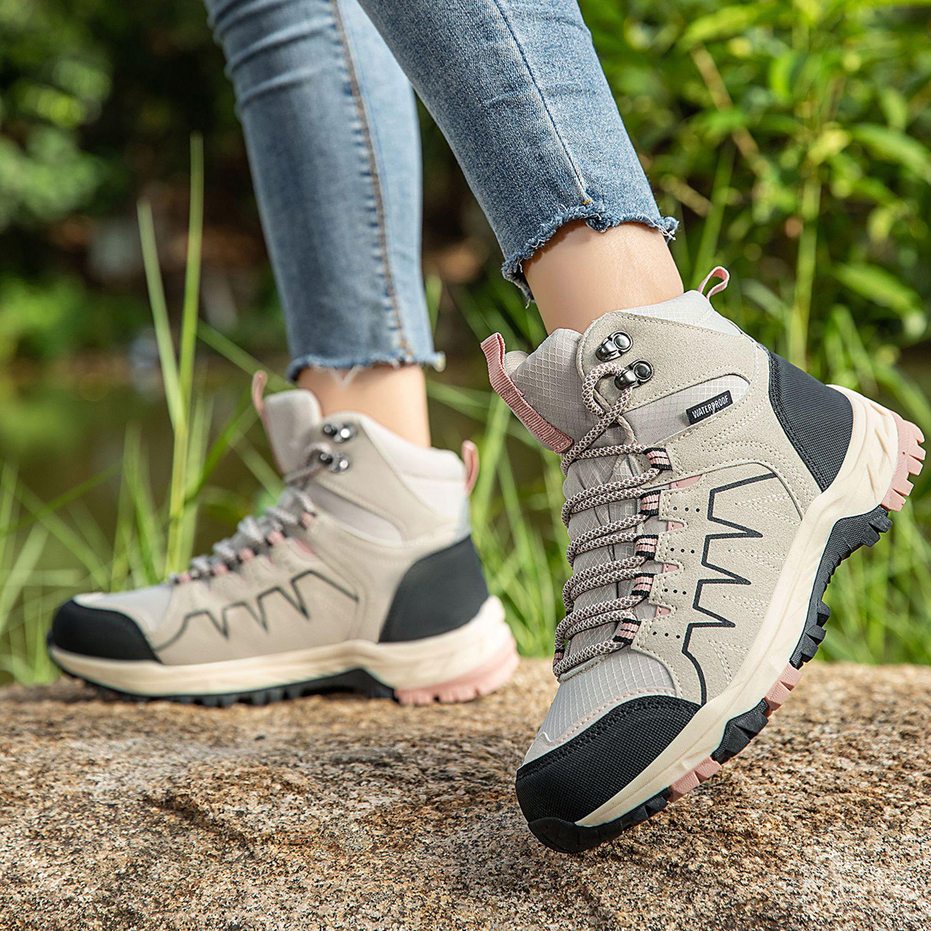 

Новые осенне-зимние нескользящие амортизирующие высокие уличные походные ботинки для женщин и мужчин 2025 37 бежевый