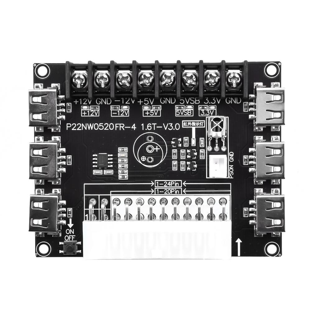 20/24 Pins ATX Power Supply Breakout Board and Acrylic Case Kit Module Adapter Power Connector Support 12V -12V 5V 5VSB 3.3V
