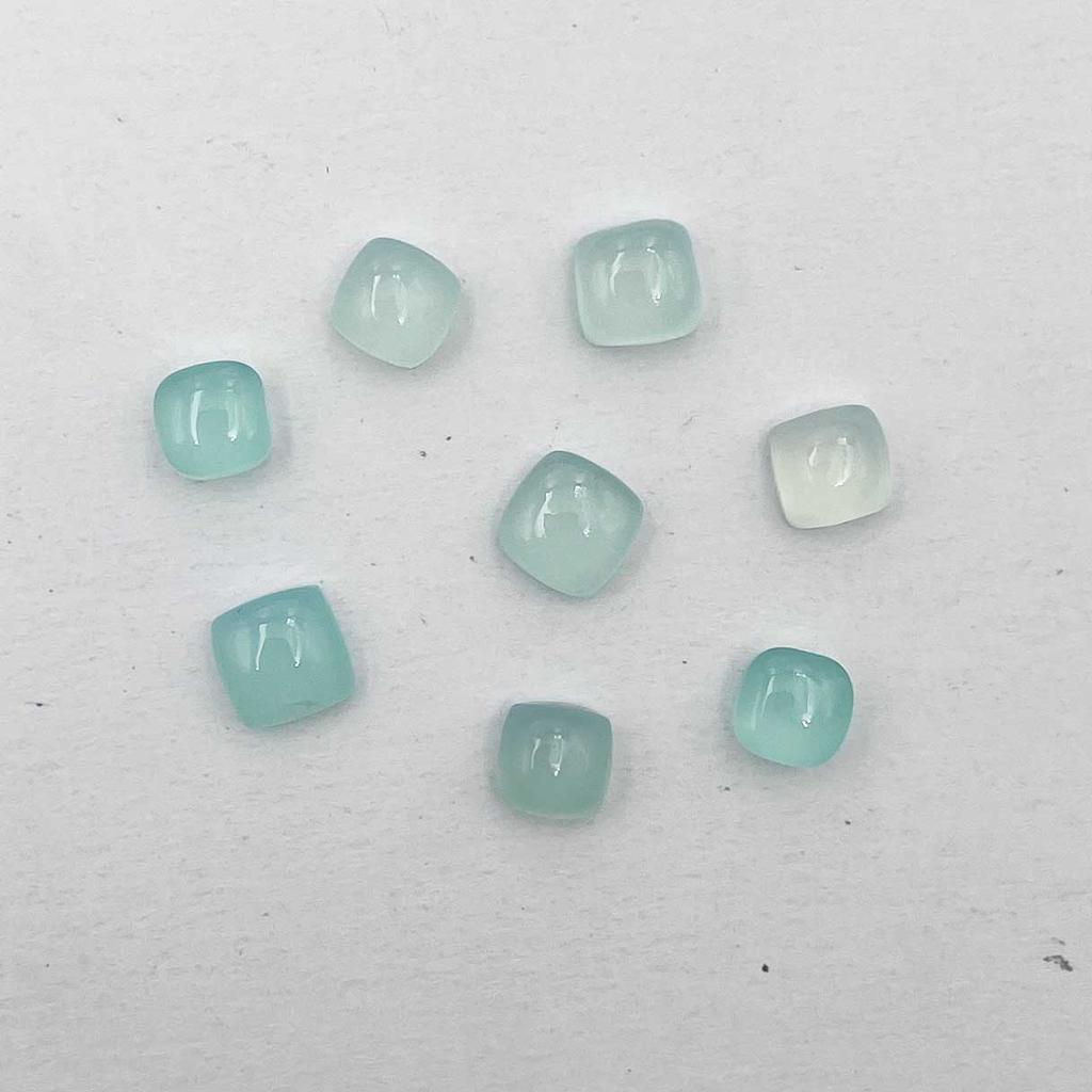 Natural Aqua Chalcedony Square Cushion Cabochon Loose Gemstone Lot 8 Pcs 6 MM 11 CT For Jewelry Making