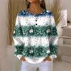 Camicia da donna alla moda casual con stampa natalizia, scollo a V, maniche lunghe e abbottonatura.