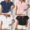 Camicetta Vintage in Lino e Cotone con Scollo a V e Maniche Corte per Uso Casual in Ufficio