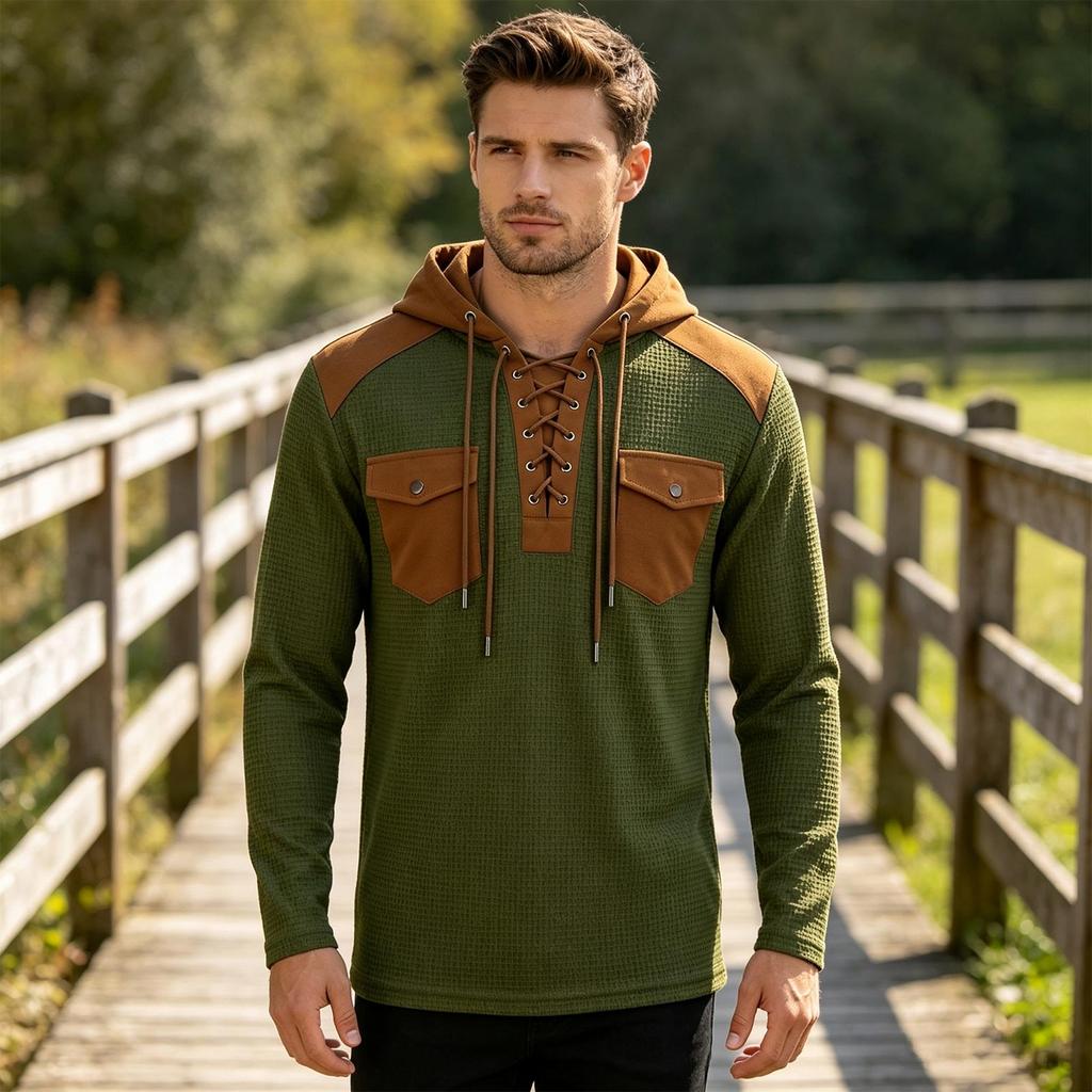 Men's Color Block Hoodie With, Long Sleeve Loose Fit Casual Sweatshirt for Spring and Fall