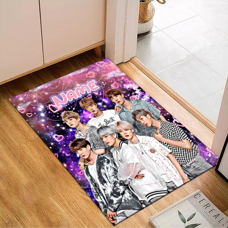 Custom Name K-pop Fashion Rug for Living Room, Game Rooms, Office, Bedroom, Floor Mat Playful Design, fan gifts Christmas decor