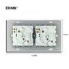 EIOMR EU Standard Electrical Sockets Simple Style PC Panel Double Socket Strip with Switch Button EU Russia Spain Wall Socket