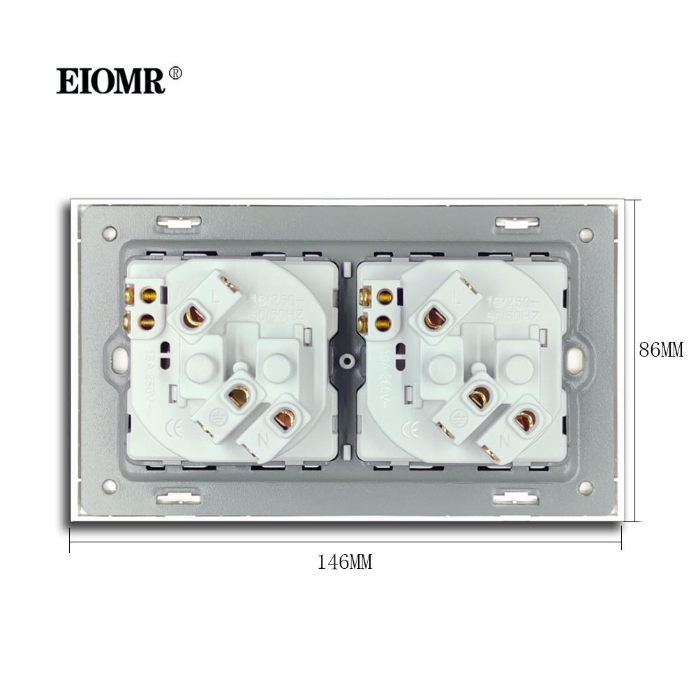 EIOMR EU Standard Electrical Sockets Simple Style PC Panel Double Socket Strip with Switch Button EU Russia Spain Wall Socket