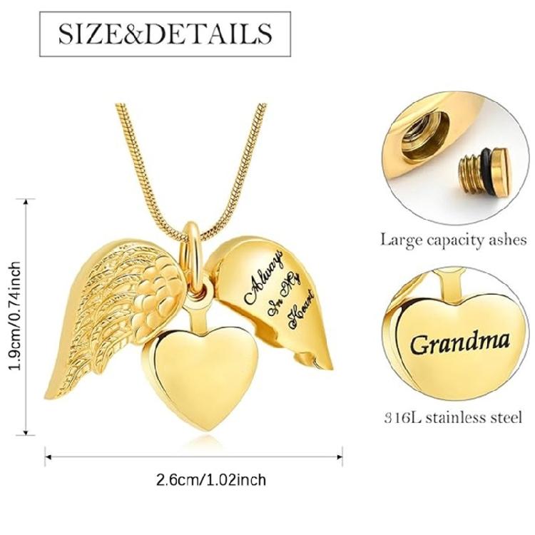 Everlasting Pet Ashes Necklace Heart Wing Design Cremation Jewelry For Keepsakes