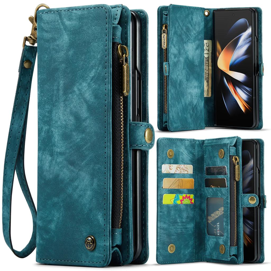 Business Zipper Multi Cards Solt Wallet Leather Case For Samsung Galaxy Z Fold 6 5 4 5G Full Protection Purse Pocket Book Cover
