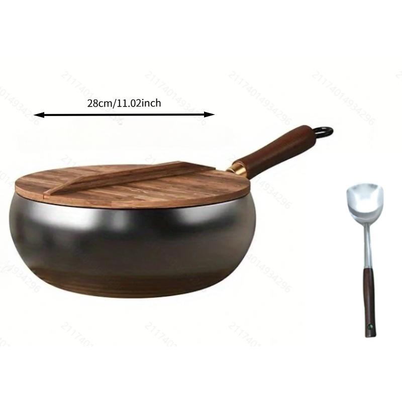 Zhangqiu Traditional Handmade Large Belly Iron Wok, Forged Coating Non-stick Pan, Hand-beaten Stir-fry Pan, Milk Pot, Cooking