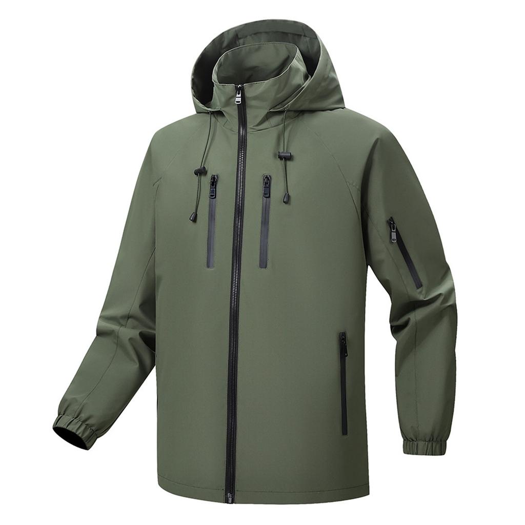 Men's Solid - Color Outerwear Waterproof And Wind - Resistant Hooded Windbreaker, Outdoor Sports Raglan Sleeve Jacket, Men's Fleece - Lined Jacket