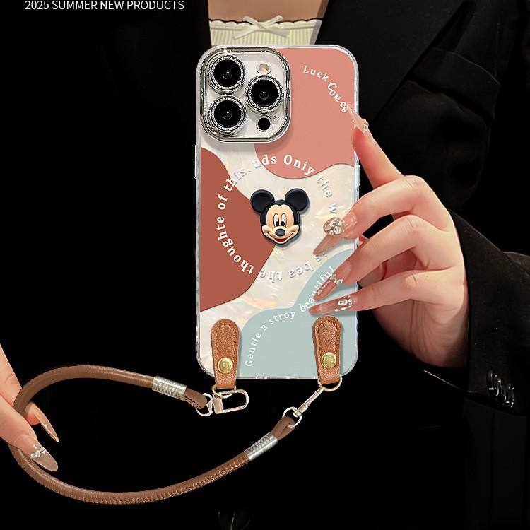 Color block Mickey doll lanyard suitable for Apple 16 cute mobile phone case 13promax cartoon 15 all-inclusive anti-drop 17