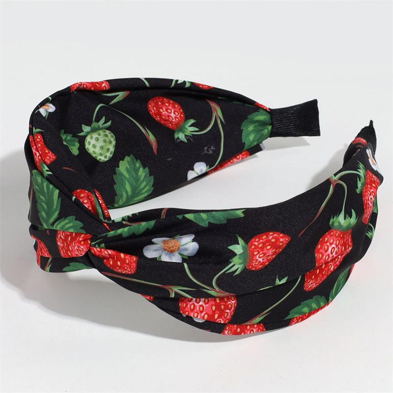 Beautiful Cherry Strawberry Print Hairbands with Center Cross Knot for Women's And Girls Casual Shopping Hair Hoop Accessory