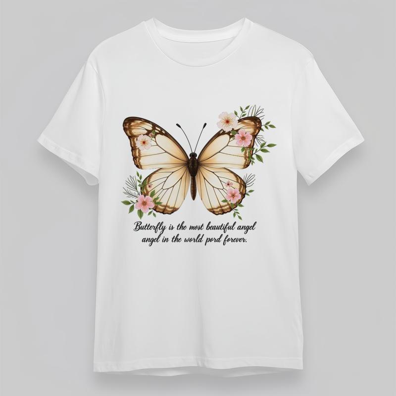 Women's Plus Size Classic T-Shirt Floral Butterfly Angel Quote 100% Cotton Tee