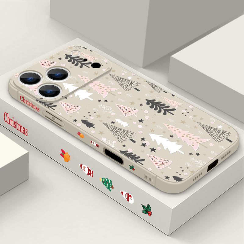 Cute Christmas Tree Pattern TPU Soft Silicone Case For iPhone 17 Pro Max 16E 16 15 14 13 Pro Max 12 Pro 11 Shockproof With Lanyard Phone Cover Fundas