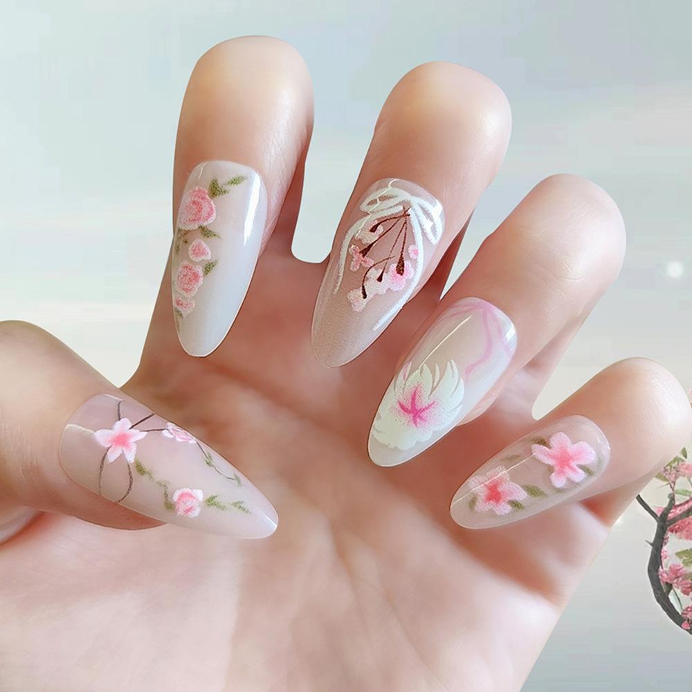 24 pz/set Quick Nails Glitter Bianco Gradiente Nail Art French Unghie Indossabili Adesivi per Unghie Rimovibili Impermeabili Unghie Finte