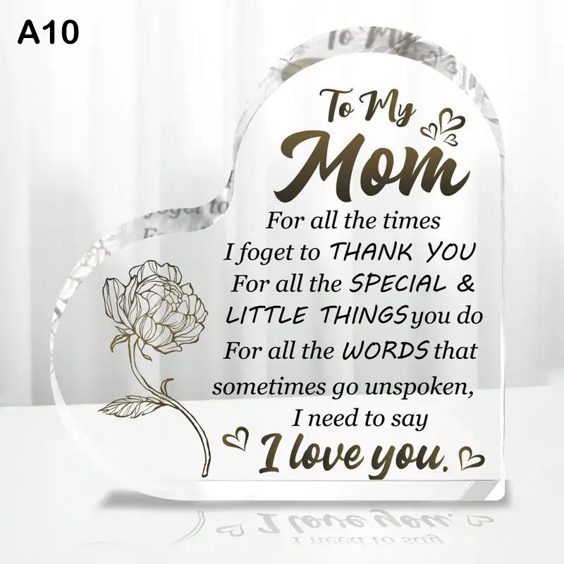 Mom Acrylic Heart Sign Mother'S Day Plaque Ornament Grateful Gift Desk/Table Decor For Mom Holiday Mother Birthday