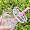 Single Layer Transparent Plastic Water Bottle With Straw Simple Bow Print Water Cup Office Coffee Mug Matcha Milk Tea Ice Cup