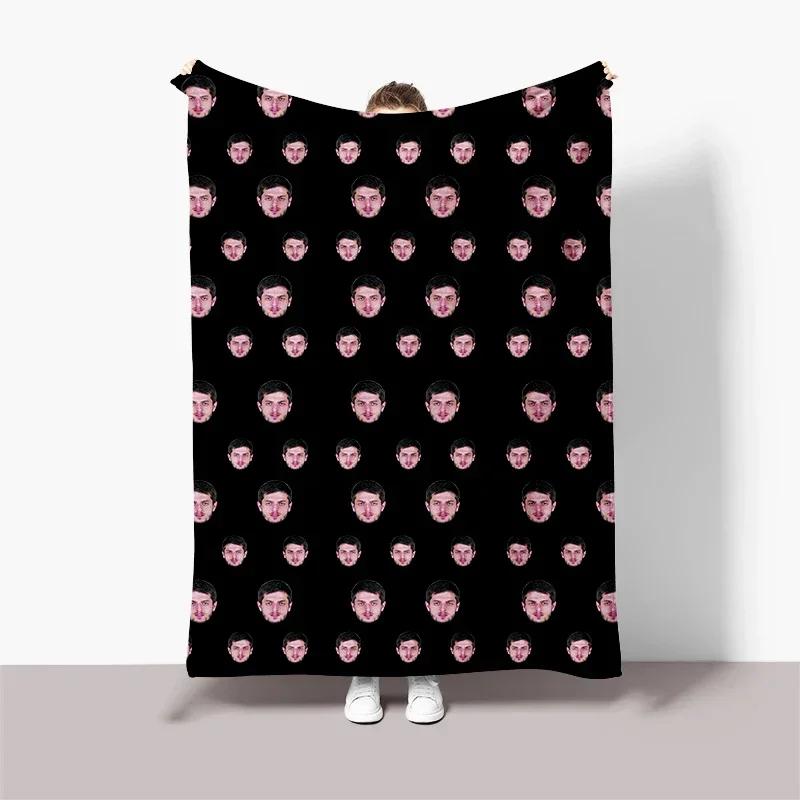 Fun Black Background Photo Face with Picture Blanket,Birthday Souvenir Gifts Throw Blanket for Men Women