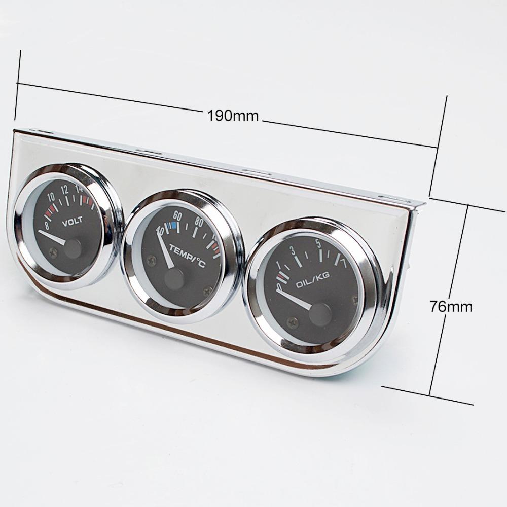 52mm Car Triple Gauge Voltmeter Water Temp Gauge (Celsius) Oil Pressure Gauge(Bar) 3 in 1 Car Modification Gauge With Sensor