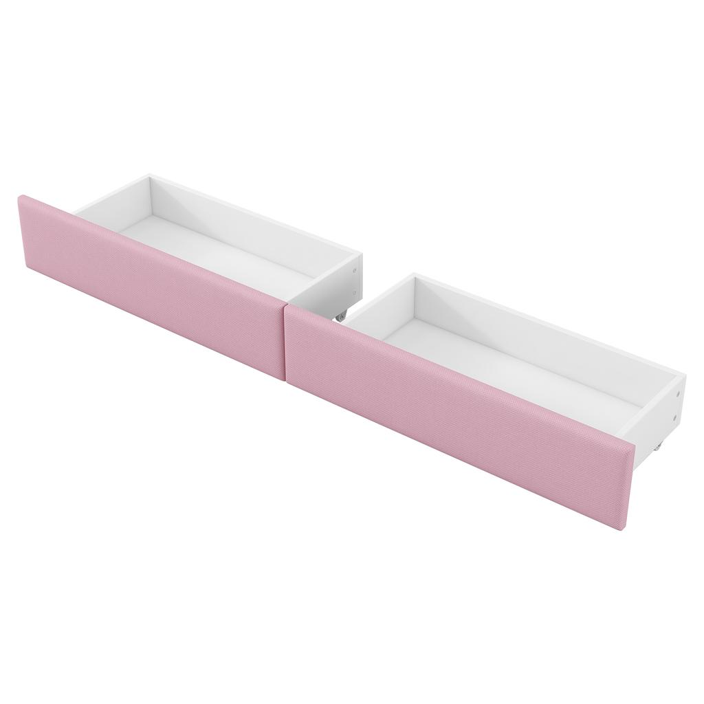 Divano Letto Imbottito 90x200 con Porte USB e Striscia LED, con Scrivania e 2 Cassetti, Rosa
