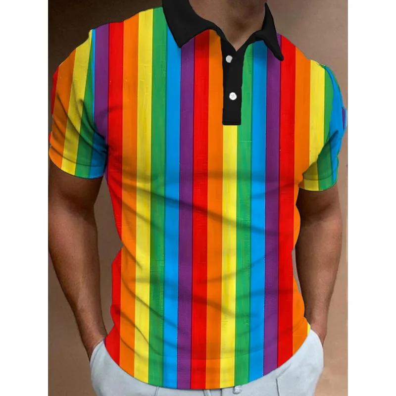Neues Herren-Polohemd 3D Regenbogen LBG Bedruckt Herrenbekleidung Sommer Lässig Kurzärmelig Locker Übergroßes Hemd Street Fashion Oberteile