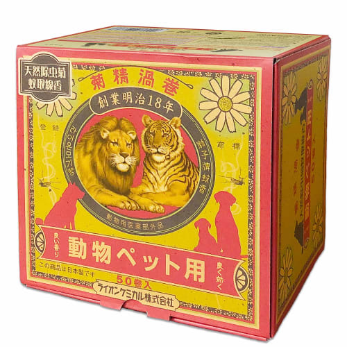 Lion Chemical Kikusei Uzu Natural Pyrethrum Incense Sticks for Animals and Pets, Large Size, 50 Rolls Per Box, Insect Repellent