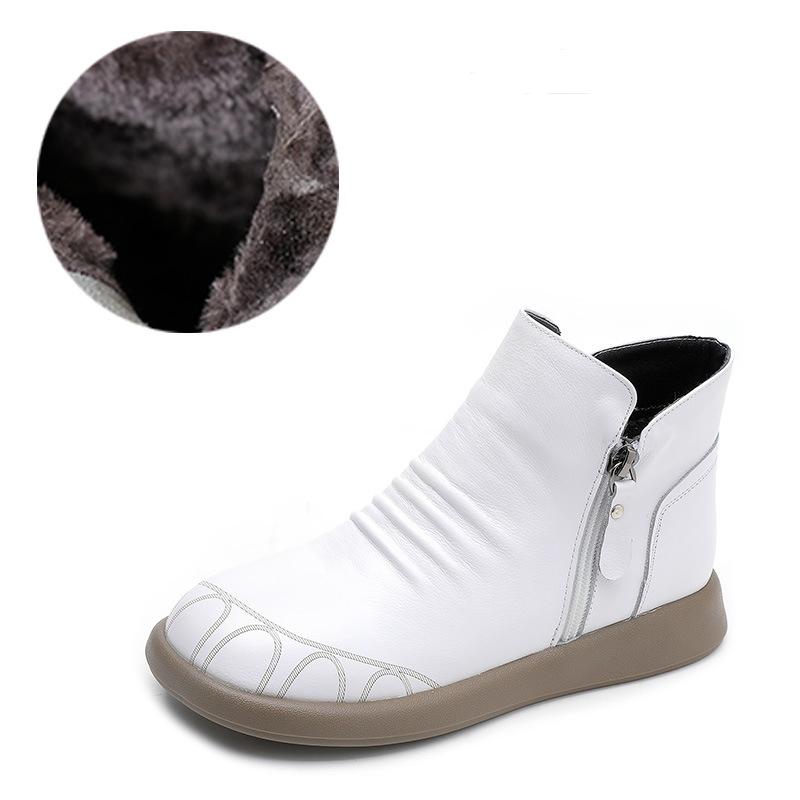GKTINOO Autumn Winter Genuine Leather Flat Ankle Boots For Women Warm Boots Side Zipper Soft Comfortable Cow Leather Botas
