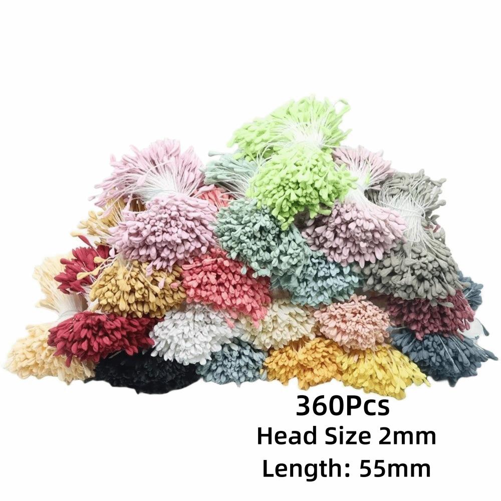 360Pcs 55mm Length Artificial Flower Stamens Plastic Matte Finish Double Headed Stamens DIY Bouquet Decoration 2mm