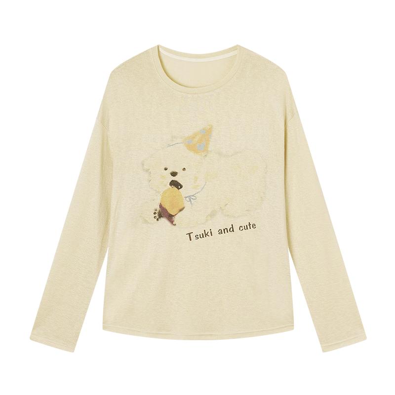 Xiangying Women's Puppy Print Long Sleeve T-Shirt