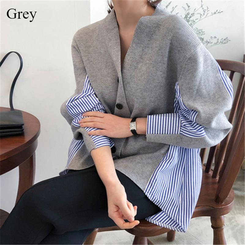 Women's V-neck Long-sleeved Irregular Sweater Spring and Autumn Loose and Thin Knitwear Casual Temperament Design Sense of Shirt