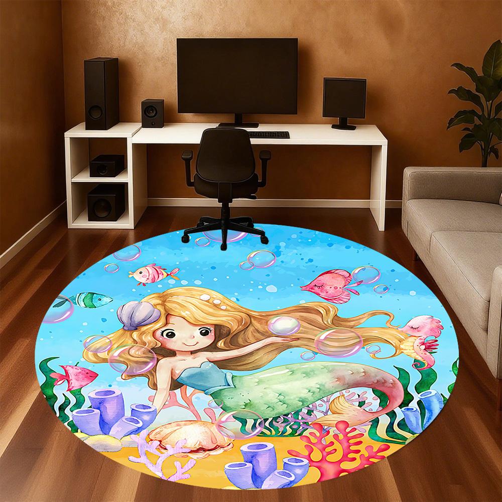 1pc mermaid ocean Round Chair mat Area Rug - Non-Slip, Floor Mat for Office, Bedroom, and Indoor Decor c1125417