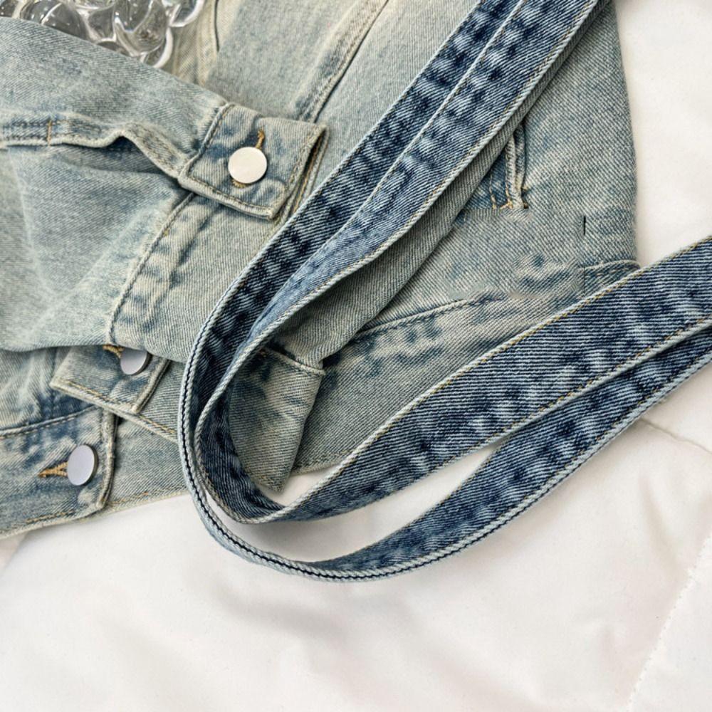 Tote Bag Large Capacity Handbag Solid Color Underarm Packs Sweet Denim Tote Bag Girls