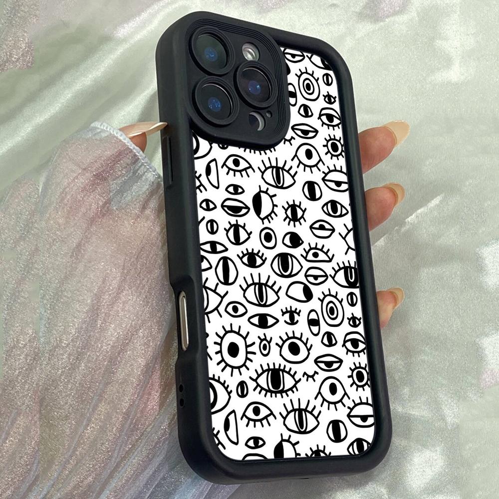 JT68 Black and White Eyes Design Phone for iPhone 17 16 Pro Max Samsung S26 S25 A17 A16 A07 A56 Xiaomi 15T Redmi Note 14 Pro Plus Soft TPU Case Cover