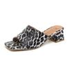 Foreign trade European and American style sexy square head medium heel slippers women's summer new leopard print thick heel fashion cool slippers A