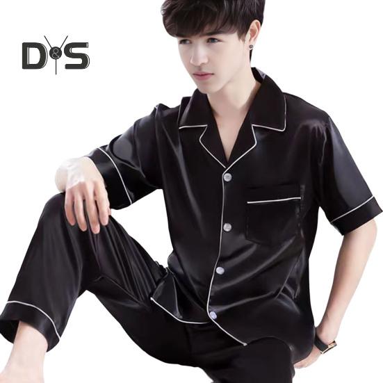 2 Teile/satz Männer Pyjamas Set Revers Kurzarm Knöpfe Knopfleiste Hemd Elastische Taille Breites Bein Lange Hosen Set Lose Fit Nachtwäsche