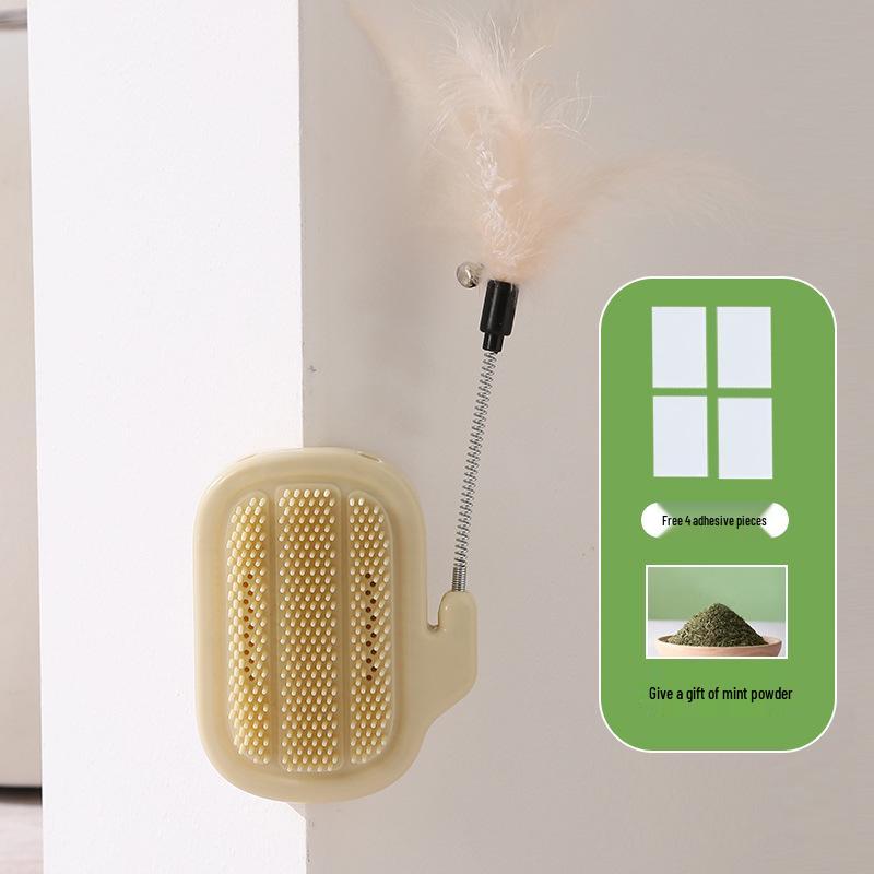 Wall-Mountable Cat Scratching Post with Teaser Stick & Catnip Self-Play Toy