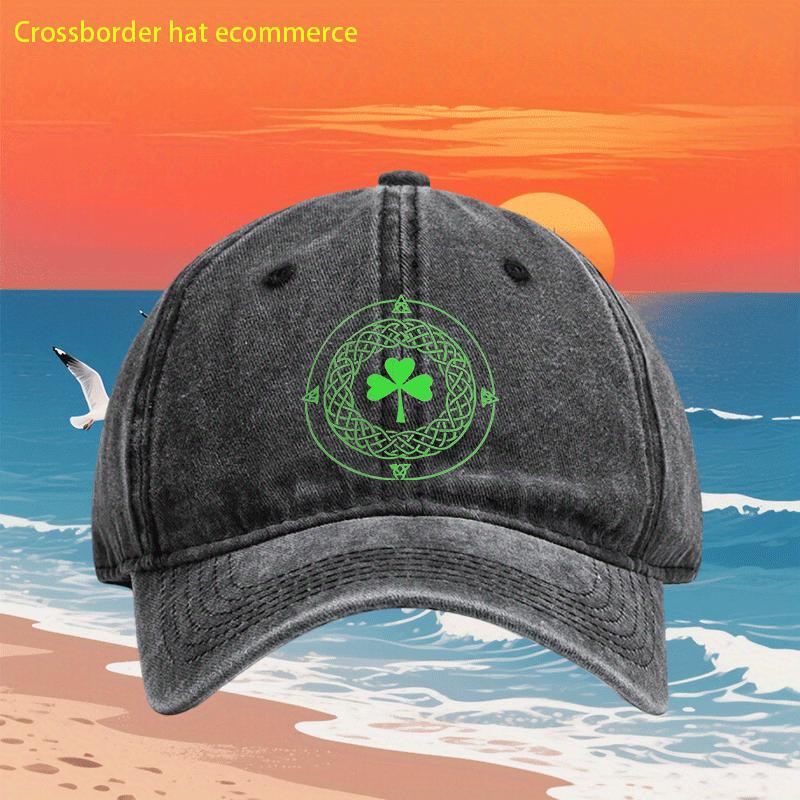 Shamrock Celtic Knot Washed Baseball Cap Polyester Casual Style Outdoor Fishing Adult Hat