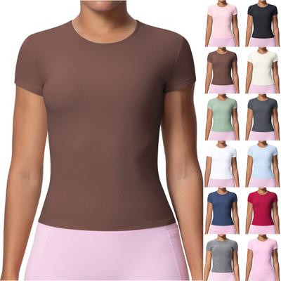 Women's Fashionable Color Slim Fit Short Sleeved Breathable Yoga Suit T-shirt Running Training Fitness Top