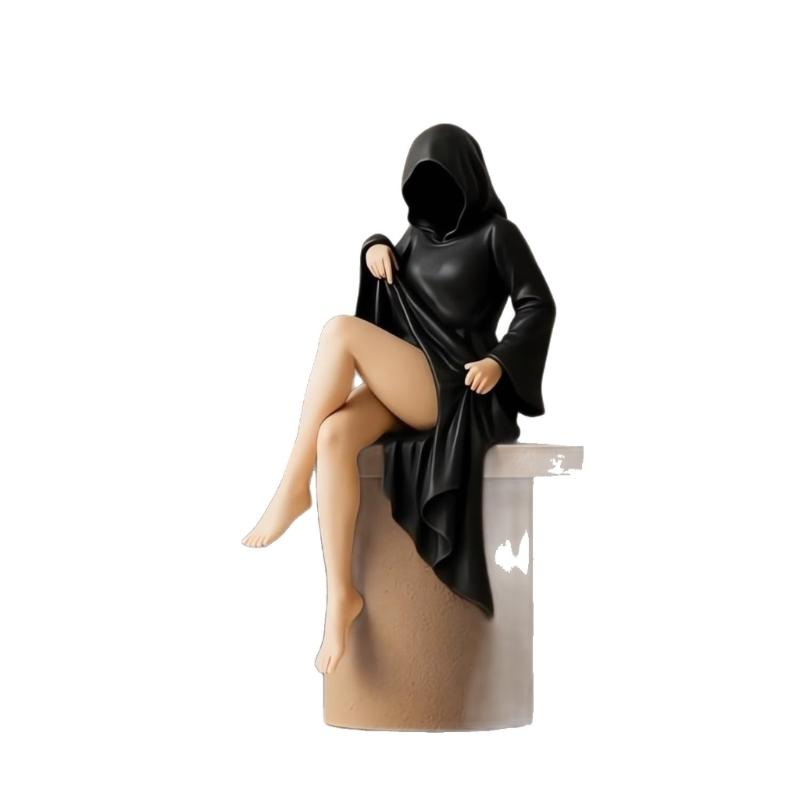 Masked Women Sculpture Desktop Ornament Mysterious Lady Statue for Desk Room Fireplaces Shelf Mantel Table Entryway