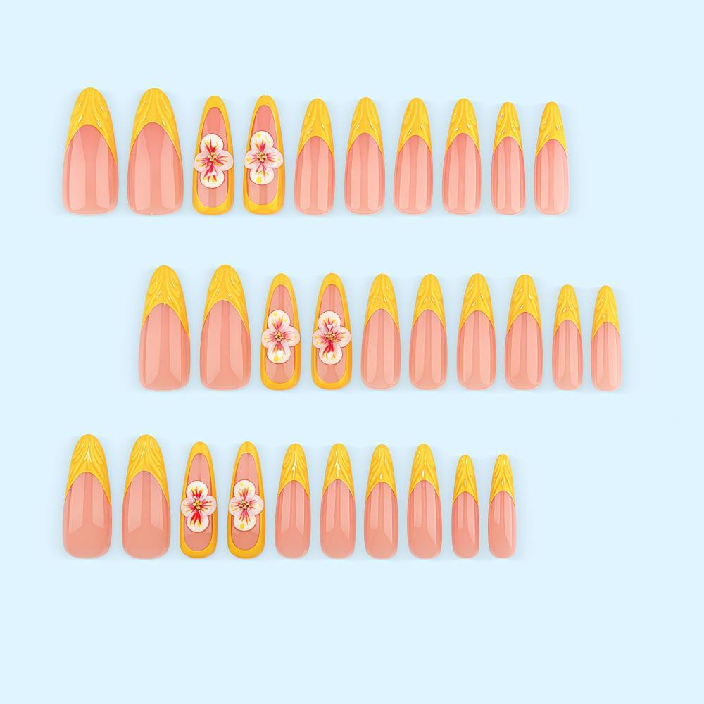 3D Yellow Wave French Carved Nail Art - 30 High-End Wearable Tips