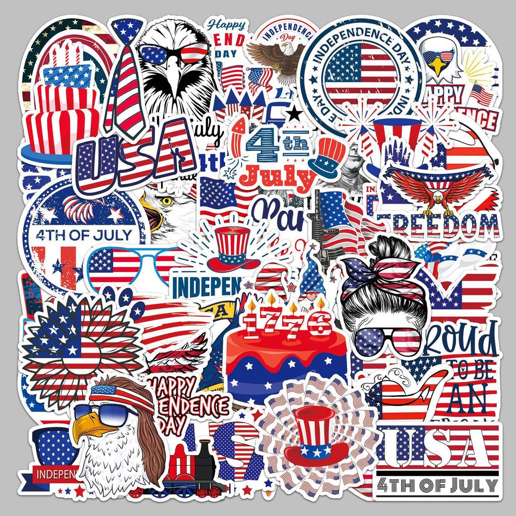 50 Creative Cute Waterproof American Independence Day Cartoon Stickers for Planners, Phone Cases, and Suitcases