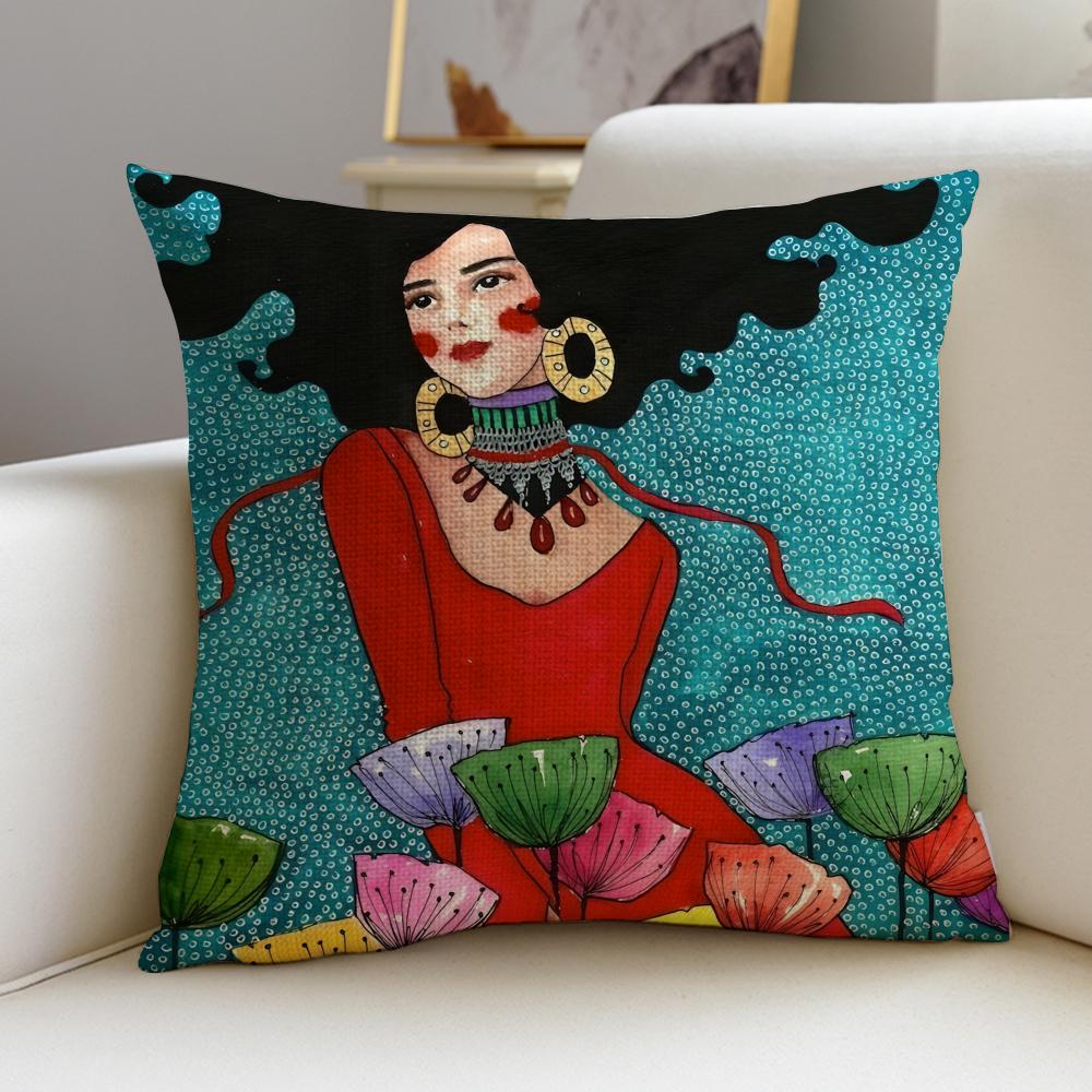 Stylish Fashion Abstract GirlS Cushion Cover Breathable and skinfriendly linen pillowcase square removable and washable cushion
