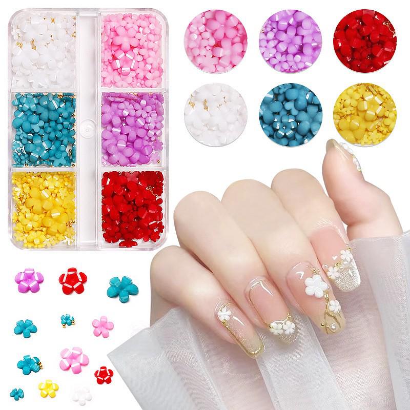 White Mini Five-Petal Flower Resin Rhinestones for Nail Art & Phone Case Decoration