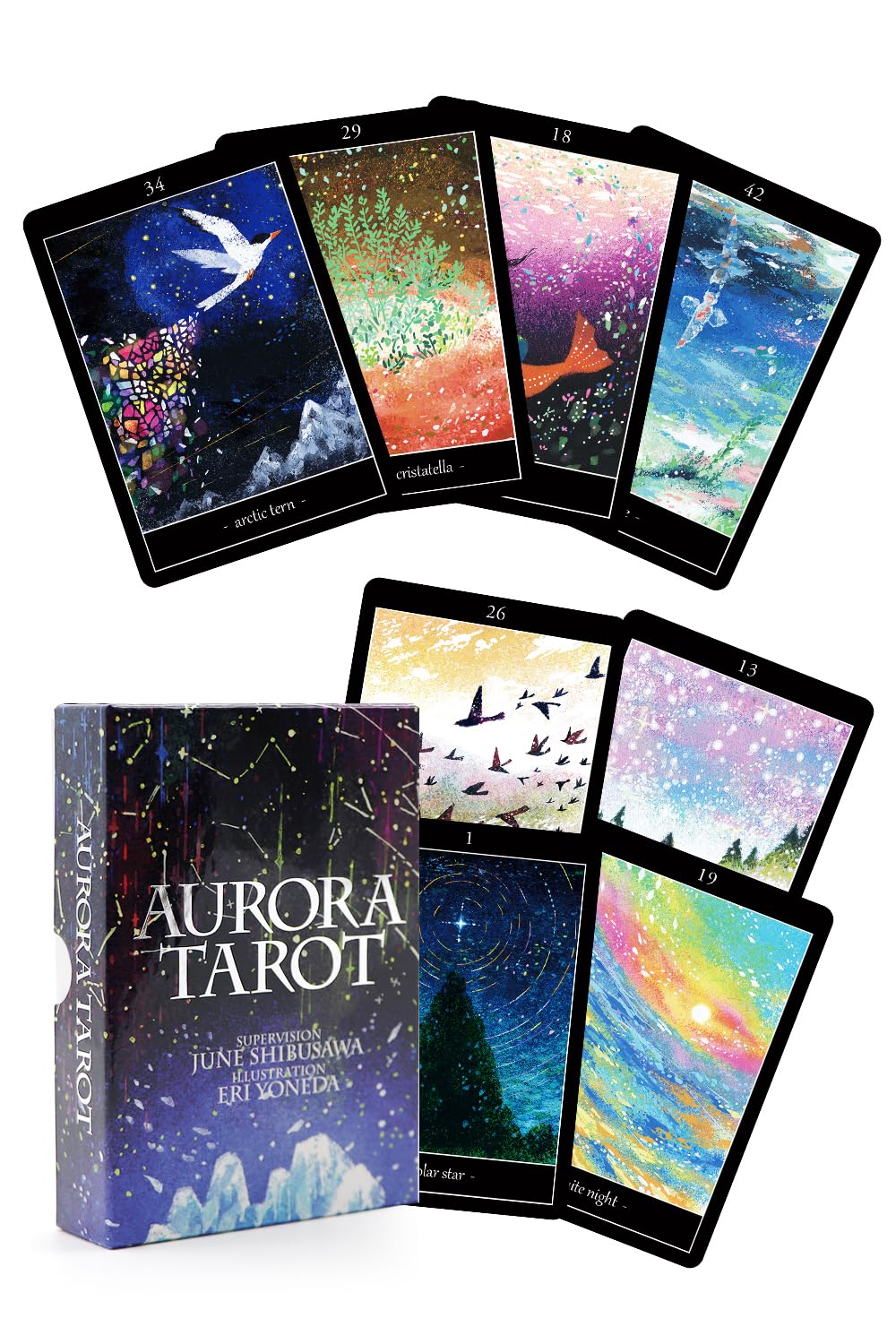 Cărți de Tarot Originale și Cărți Oracol Supervizate de June Vine cu Noroc Japonez Fabricat în Liisha [Liisha] Shibusawa, Frumoase, Instrucțiuni, gray