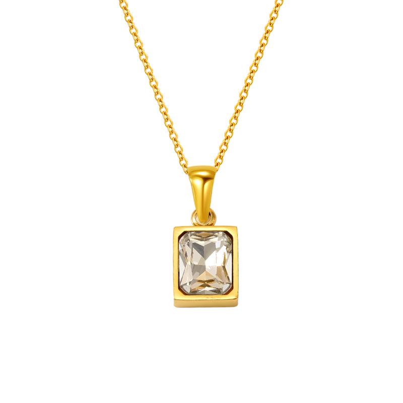 18K Luxury Zircon Stainless Steel Square Pendant Necklace for Women – Fresh, High-End Clavicle Choker
